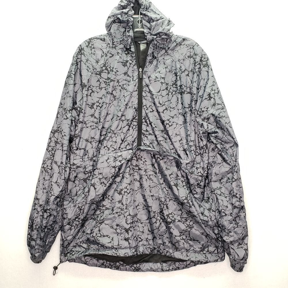Dip Windbreaker Mens Medium Gray Marble Print Lightweight Pullover Hooded Jacket